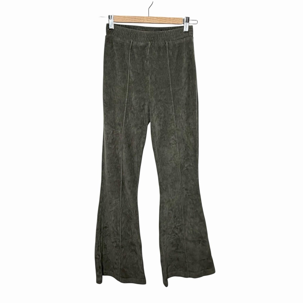 Aerie Corduroy Ribbed Flare Leggings Green Womens XS Y2K Stretch Pants Mid Rise